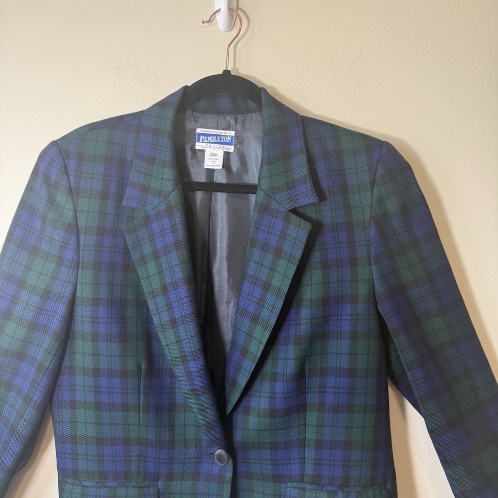 Vintage Pendleton 100% Virgin Wool Tartan Plaid 2- Button Jacket Women Sz 12 P - Picture 3 of 8